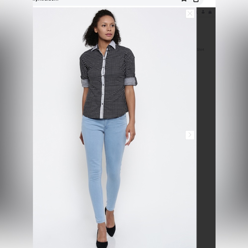 NWT Park Avenue Woman Black & White Regular Fit Printed Casual Shirt NEW